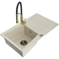 Mexen Cesar évier en granit 1 bac avec égouttoir et mitigeur Aster, Beige - 6514-69-73450-57-B