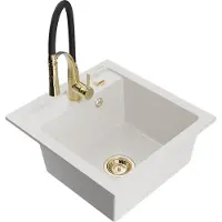Mexen Évier 1 bac en granit Vito avec mitigeur Aster, blanc (6503-20-73450-57-B)