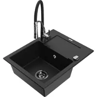 Mexen Enzo granit évier 1 avec égouttoir y compris mélangeur Aster, noir (6506-77-73450-07-B)