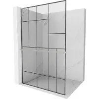 Mexen Kioto+ L Cabine de douche à l'italienne avec étagère 120 x 200 cm, motif noir, nickel brossé - 800-120-123-97-78