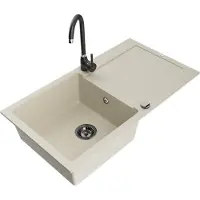 Mexen Leo Évier 1 bac en granit avec égouttoir et mitigeur Telma, Beige - 6501-69-670200-70
