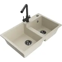 Mexen Tomas évier en granit 2 cuves avec mitigeur Duero, Beige - 6516-69-671600-70