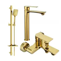 Mexen Royo DQ62 Ensemble de mitigeurs de lavabo et de baignoire avec accessoires, or (72213DQ62-50)