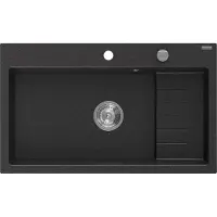 Mexen Omar Evier en granit 1 bassin 800 x 480 mm, noir/argent métallisé, siphon chrome - 6520801005-73
