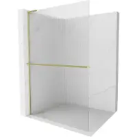 Mexen Kioto+ L paroi de douche avec étagère Walk-in 80 x 200 cm, verre transparent, finition dorée brossée - 800-080-123-55-09