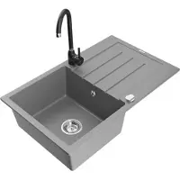 Mexen Bruno Evier 1 bac en granit avec égouttoir et mitigeur Telma, Gris - 6513-71-670200-70