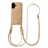 Selencia Coque de télephone Nova Croco avec cordon et porte-cartes pour Apple iPhone 17 - Toasted Almond