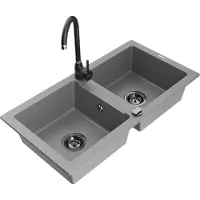 Mexen Mario Évier en granit 2 cuves avec mitigeur Telma, Gris - 6504-71-670200-70-B