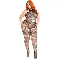 Leg avenue Bodystocking en filet industriel sans couture avec d tails de lingerie en fausse dentelle.
