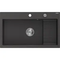 Mexen Omar granit évier 1 bac 800 x 480 mm, noir moucheté, siphon chrome - 6520801005-76
