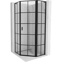 Mexen Mist L cabine de douche pentagonale pivotante droite 90 x 90 cm, grille noire, noir - 8A8L-090-090-70-77-P
