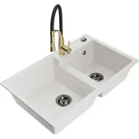 Mexen Tomas évier en granit 2 cuves avec mitigeur Aster, blanc - 6516-20-73450-57-B