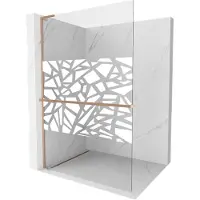 Mexen Kioto+ L paroi de douche avec étagère Walk-in 120 x 200 cm, motif blanc, laiton brossé - 800-120-123-65-85
