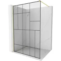 Mexen Kioto Paroi de douche à l'italienne 80 x 200 cm, motif noir 8 mm, or brossé - 800-080-101-55-78