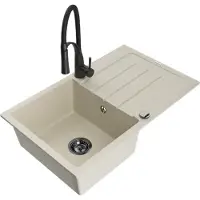Mexen Bruno Évier en granit 1 bac avec égouttoir et mitigeur Aster, Beige - 6513-69-73450-70-B