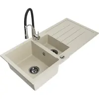 Mexen Andres évier en granit 1,5 bol avec égouttoir et mitigeur Aster, Beige - 6515-69-73450-07-B