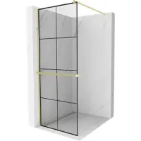 Mexen Kioto+ paroi de douche avec étagère Walk-in 90 x 200 cm, motif noir, doré brossé - 800-090-121-55-77