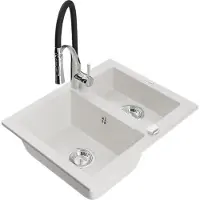 Mexen Évier Carlos en granit 1,5 avec mélangeur Aster, blanc (6518-20-73450-07)