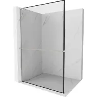 Mexen Kioto+ L Paroi de douche avec tablette à poser 50 x 200 cm, motif noir, nickel brossé - 800-050-123-97-70