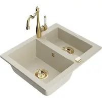 Mexen Évier Carlos en granit 1,5 avec mélangeur Carla, beige (6518-69-670700-50)