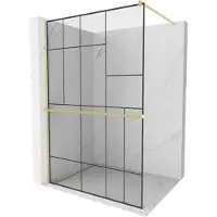 Mexen Kioto+ Paroi de douche avec étagère Walk-in 70 x 200 cm, motif noir, or brossé - 800-070-121-55-78