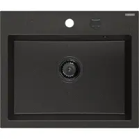 Mexen Oscar Granit évier 1 bac 580 x 490 mm, noir/or métallisé, siphon noir - 6519581000-75-B