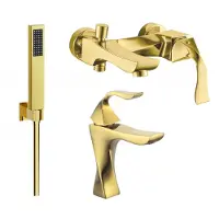 Mexen Estrella R02 Set de mitigeurs de lavabo et de baignoire avec accessoires, or (72303R02-50)