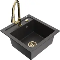 Mexen Vito 1 bac en granit avec mitigeur Elia, noir moucheté - 6503-76-670101-50
