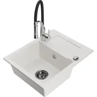 Mexen Enzo granit évier 1 avec égouttoir y compris mélangeur Aster, blanc (6506-20-73450-07-B)