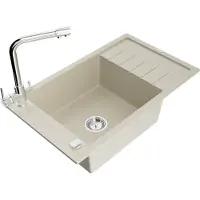 Mexen Elias évier en granit 1 bac avec égouttoir et mitigeur Duero, Beige - 6511-69-671600-00
