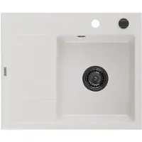 Mexen Ben Evier en granit à 1 niveau avec égouttoir à droite 600 x 500 mm, blanc, siphon noir - 6523605000-20-B