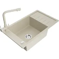 Mexen Elias évier 1 bac en granit avec égouttoir et mitigeur Duero, Beige - 6511-69-671600-69