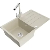 Mexen Bruno Évier en granit 1 bac avec égouttoir et mitigeur Duero, Beige - 6513-69-671600-00