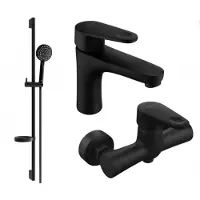 Mexen Kama DS75 Ensemble de mitigeurs de lavabo et de douche avec accessoires, noir (72504DS75-70)