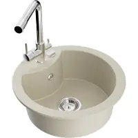 Mexen Diego Évier en granit 1 bac avec robinet de cuisine Duero, Beige - 6512-69-671600-00