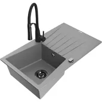 Mexen Cesar évier en granit 1 bac avec égouttoir et mitigeur Aster, Gris - 6514-71-73450-70-B