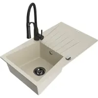 Mexen Cesar évier en granit 1 bac avec égouttoir et mitigeur Aster, Beige - 6514-69-73450-70-B