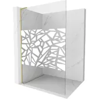 Mexen Kioto L paroi de douche Walk-in 100 x 200 cm, motif blanc, finition dorée - 800-100-103-55-85