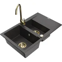 Mexen Gaspar évier en granit 1,5 bac avec égouttoir et mitigeur Telma, noir moucheté - 6507-76-670200-50