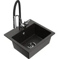 Mexen Évier en granit Milo 1 bac avec mélangeur Aster, noir/or métallique (6505-75-73450-07-B)