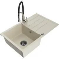 Mexen Bruno Évier en granit 1 bac avec égouttoir et mitigeur Aster, Beige - 6513-69-73450-07-B