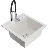 Mexen Évier 1 bac en granit Vito avec mélangeur Aster, blanc (6503-20-73450-07)