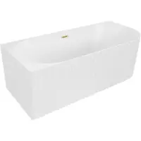 Mexen Gia baignoire autoportante d'angle rainurée gauche 170 x 80 cm, blanc mat, trop-plein doré brossé - 52701708001L-55