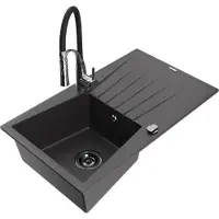 Mexen Cesar évier en granit 1 bac avec égouttoir et mitigeur Aster, noir moucheté - 6514-76-73450-07-B