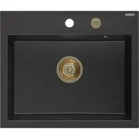 Mexen Oscar Evier en granit à 1 niveau 580 x 490 mm, noir/argent métallisé, siphon doré - 6519581000-73-G