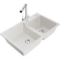 Mexen Tomas évier en granit 2 cuves avec mitigeur Duero, blanc - 6516-20-671600-00