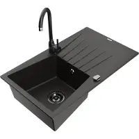 Mexen Evier en granit Cesar 1 bac avec égouttoir et mitigeur Telma, Noir/Or - 6514-75-670200-70-B