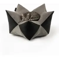 Lionto Coussin pour chat, lit étoilé de haute qualité en imitation daim, respirant, lavable & indéformable, 70x38cm, gris/noir
