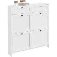 SoBuy Armoire à chaussures mince 4 portes 2 tiroirs, blanc
