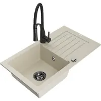Mexen Pablo Évier en granit 1 bac avec égouttoir et mitigeur Aster, Beige - 6510-69-73450-70-B